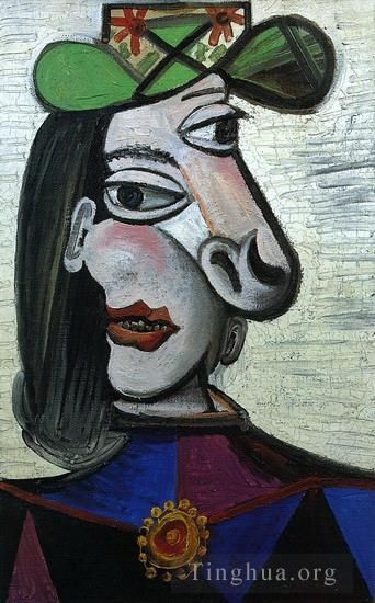 Pablo Picasso Ölgemälde - Femme au chapeau vert et broche 1941