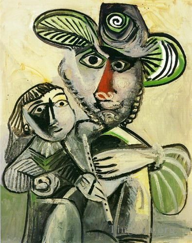 Pablo Picasso Ölgemälde - Homme a la flute et enfant Paternit 1971