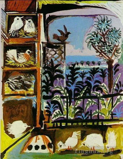 Pablo Picasso Ölgemälde - Atelier Les Tauben II 1957