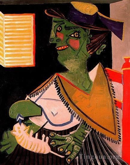 Pablo Picasso Ölgemälde - La femme au chat 1937