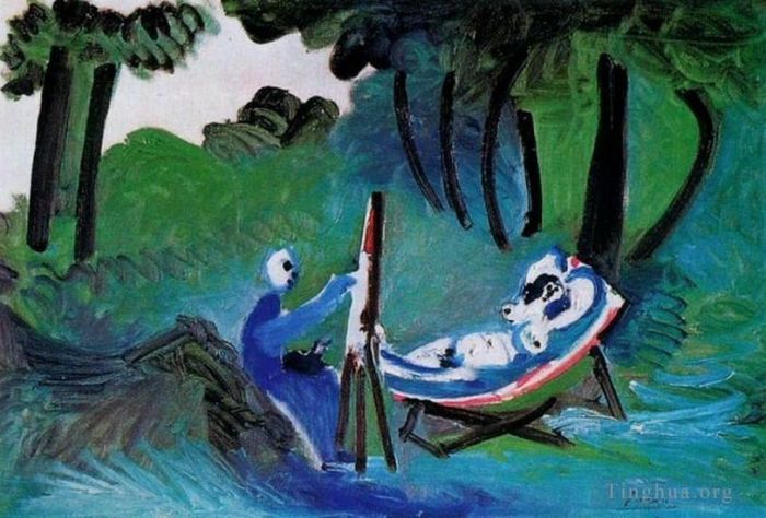 Pablo Picasso Ölgemälde - Le peintre et son modele dans un paysage III 1963