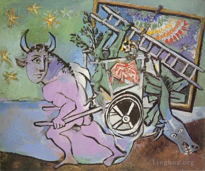 Pablo Picasso Ölgemälde - Minotaure tirant une charette 1936