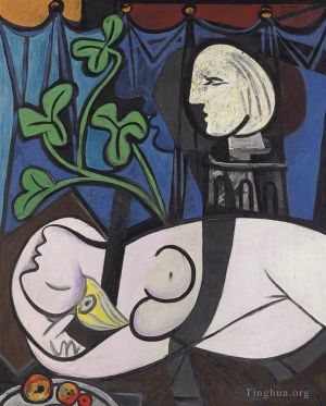 Zeitgenössische Ölmalerei - Nackte grüne Blätter und Büste 1932