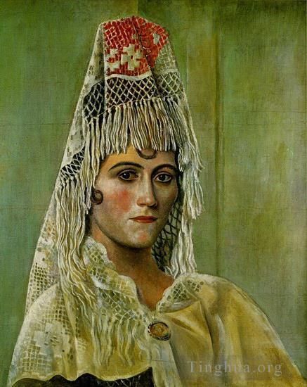 Pablo Picasso Ölgemälde - Olga Kokhlova a la mantille 1917