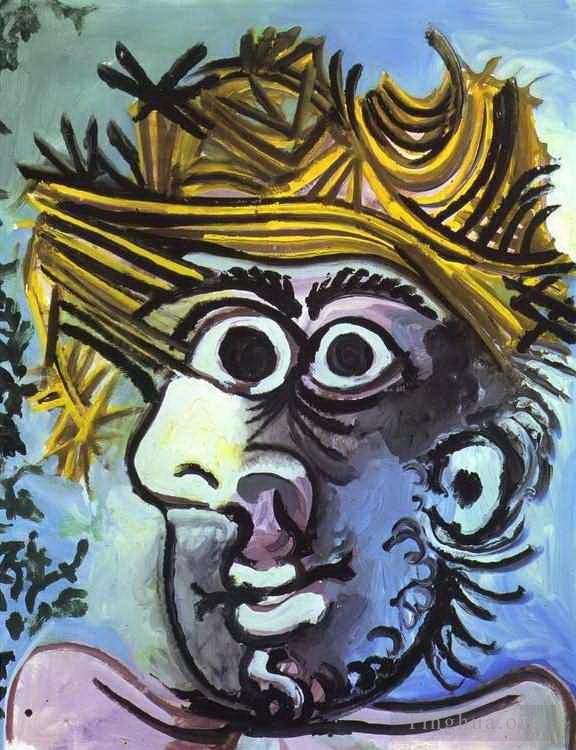 Pablo Picasso Ölgemälde - Tête d'homme au chapeau de paille 1971