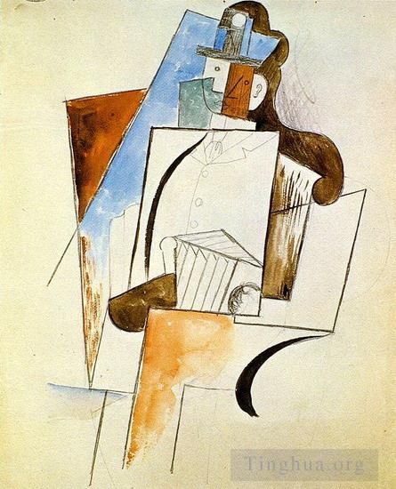 Pablo Picasso Andere Malerei - Accordeonist Homme a chapeau 1916
