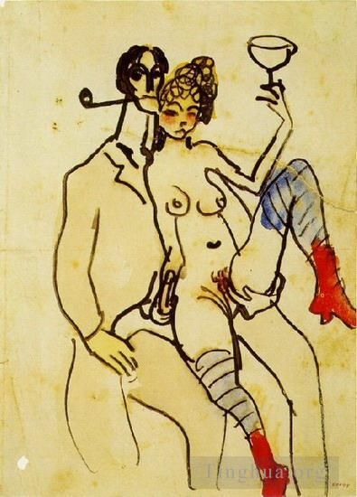 Pablo Picasso Andere Malerei - Angel Fernandez de Soto mit Frau Angel Fernandez de Soto mit einer Frau 1902