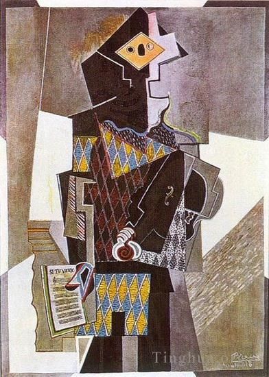 Pablo Picasso Andere Malerei - Arlequin a la Guitare Si tu veux 1918