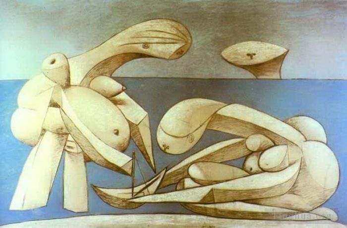 Pablo Picasso Andere Malerei - Badegäste mit einem Spielzeugboot 1937