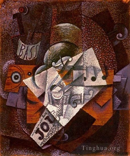 Pablo Picasso Andere Malerei - Bouteille Klarinette Violon Journal verre 1913