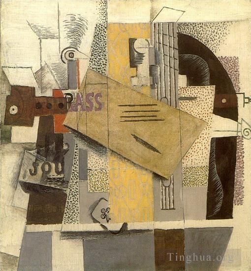 Pablo Picasso Andere Malerei - Bouteille de Bass Clarinette Guitare Violon Journal als De Trefle Le Violon 1913
