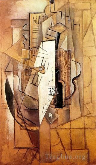 Pablo Picasso Andere Malerei - Bouteille de Bassgitarre als de Trefle 1912
