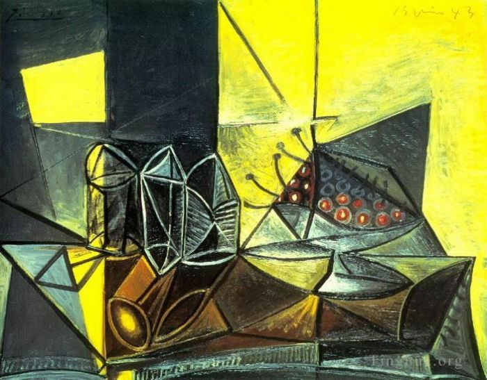 Pablo Picasso Andere Malerei - Buffet Nature morte aux verres et aux cerises 1943