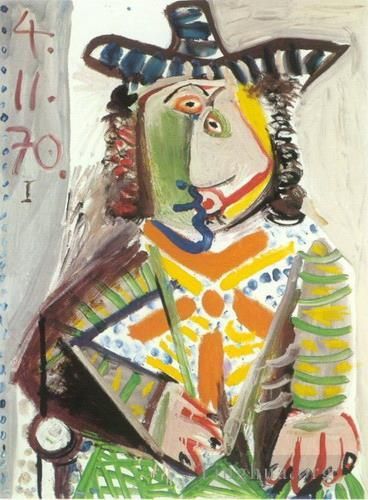 Pablo Picasso Andere Malerei - Buste d homme au chapeau 1970