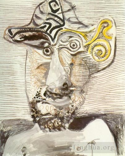 Pablo Picasso Andere Malerei - Buste d homme au chapeau 1972
