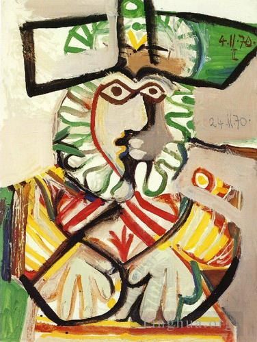 Pablo Picasso Andere Malerei - Buste d homme au chapeau 2 1970