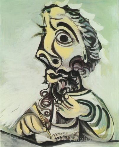 Pablo Picasso Andere Malerei - Buste d homme crivant II 1971