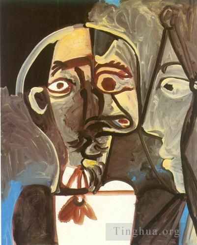 Pablo Picasso Andere Malerei - Buste d homme et visage de femme de profil 1971