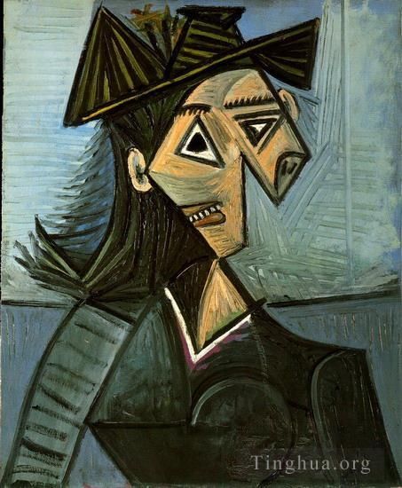 Pablo Picasso Andere Malerei - Buste de femme au chapeau a fleurs 1942