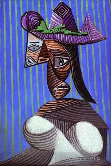 Pablo Picasso Andere Malerei - Buste de femme au chapeau raye 1939