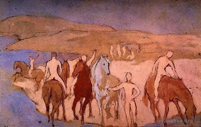 Pablo Picasso Andere Malerei - Chevaux im Wasser 1906
