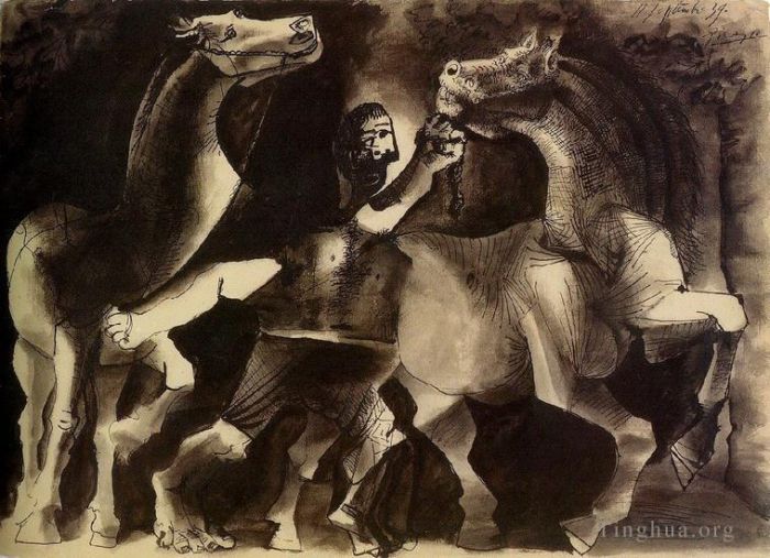 Pablo Picasso Andere Malerei - Chevaux et personnage 1939