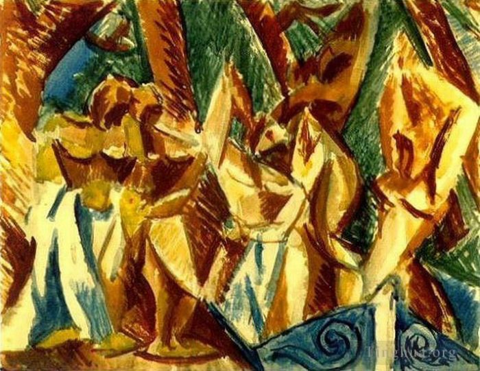 Pablo Picasso Andere Malerei - Cinq Femmes 2 1907