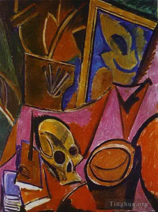 Pablo Picasso Andere Malerei - Komposition mit einem Totenkopf 1908