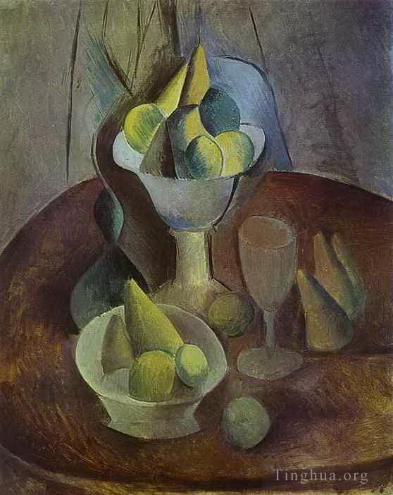 Pablo Picasso Andere Malerei - Compotier Obst und Glas 1909