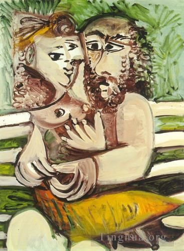 Pablo Picasso Andere Malerei - Paar unterstützt auf einer Bank 1971