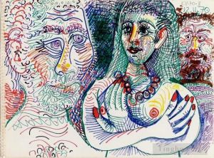 Zeitgenössische Malerei - Zwei Männer und eine Frau 1970