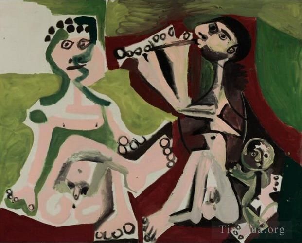 Pablo Picasso Andere Malerei - Deux hommes nus et enfant assis 1965