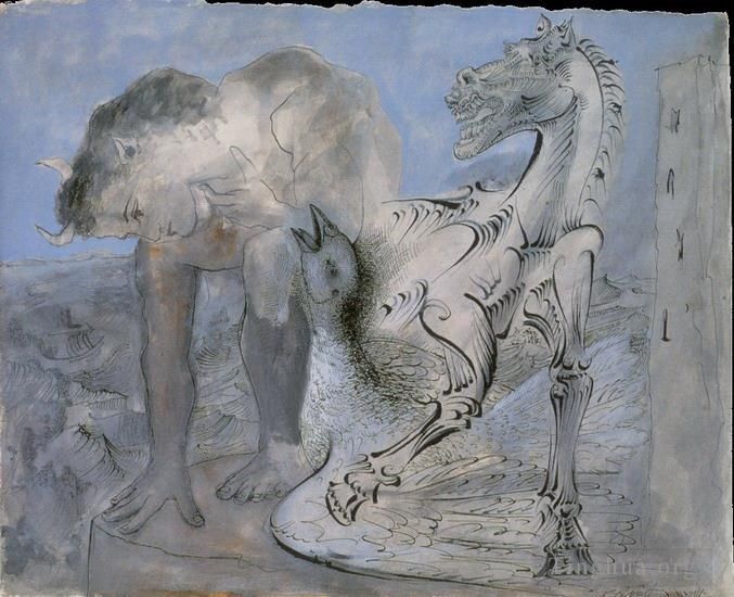 Pablo Picasso Andere Malerei - Faune Cheval et Oiseau 1936