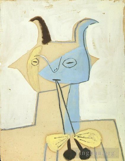 Pablo Picasso Andere Malerei - Faune jaune et bleu jouant de la diaule 1946