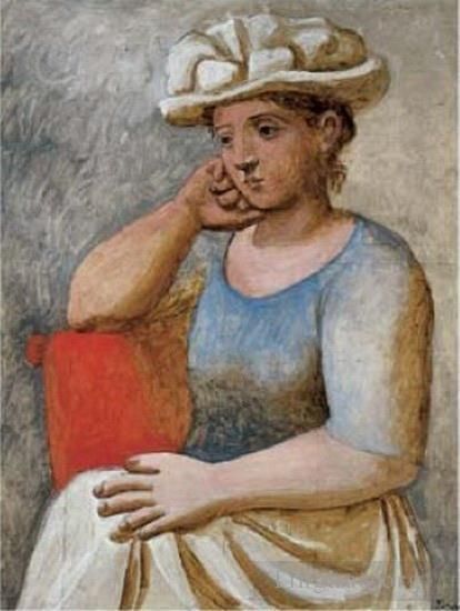 Pablo Picasso Andere Malerei - Femme accoudee au chapeau blanc 1921