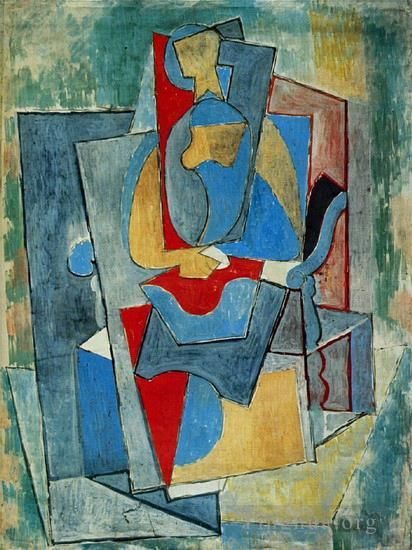 Pablo Picasso Andere Malerei - Frau unterstützt sich auf einem roten Sofa, 1932