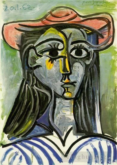Pablo Picasso Andere Malerei - Femme au chapeau Buste 1962