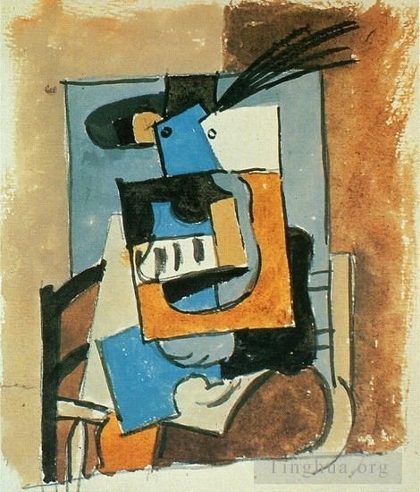 Pablo Picasso Andere Malerei - Femme au chapeau a plume 1919
