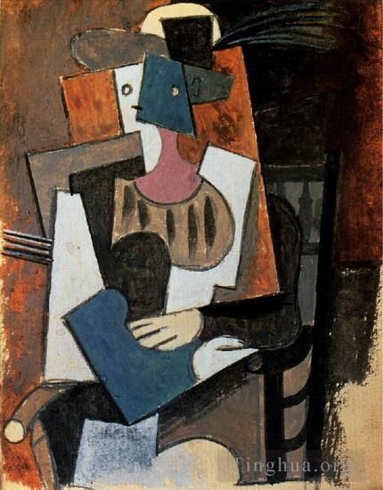Pablo Picasso Andere Malerei - Frau mit Hut und Feder auf einem Sofa, 1919