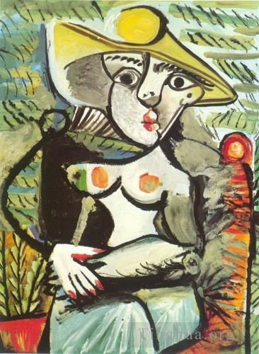 Pablo Picasso Andere Malerei - Femme au chapeau assise 1971