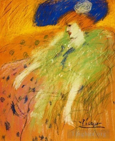 Pablo Picasso Andere Malerei - Femme au chapeau bleu 1901