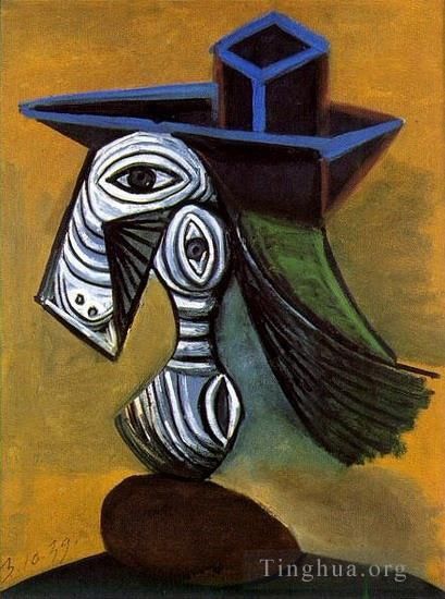 Pablo Picasso Andere Malerei - Femme au chapeau bleu 1960