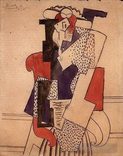 Pablo Picasso Andere Malerei - Femme au chapeau dans un fauteuil 1915