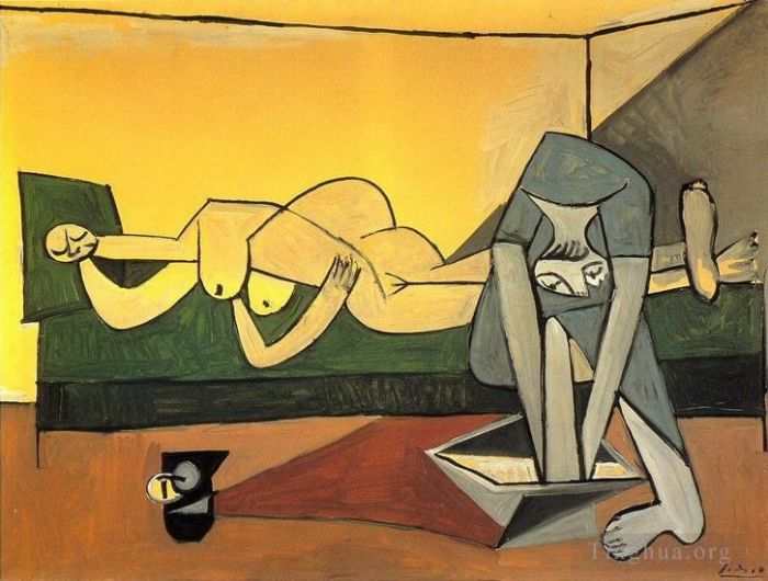 Pablo Picasso Andere Malerei - Femme Couchee und Femme Qui Se Lave Le Pied 1944