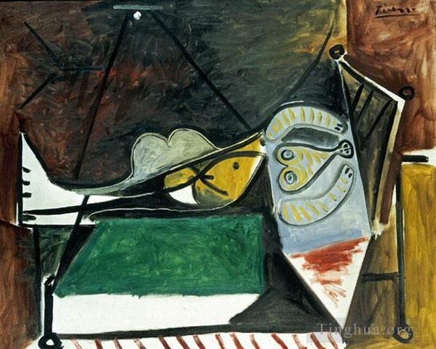 Pablo Picasso Andere Malerei - Femme Couchee Sous La Lampe 1960