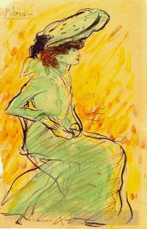 Zeitgenössische Malerei - Frau im grünen Gewand, 1901