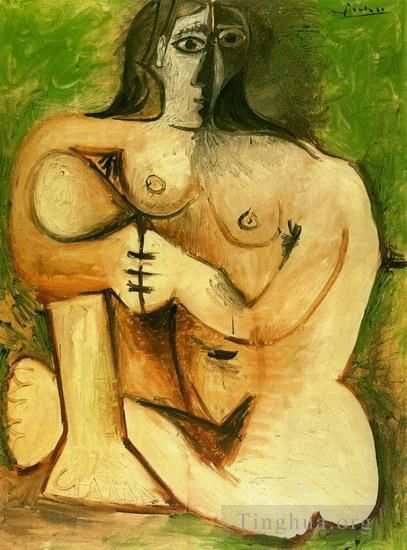 Pablo Picasso Andere Malerei - Neue Frau, 1960 auf dem Hintergrund des Grünen aufgebaut