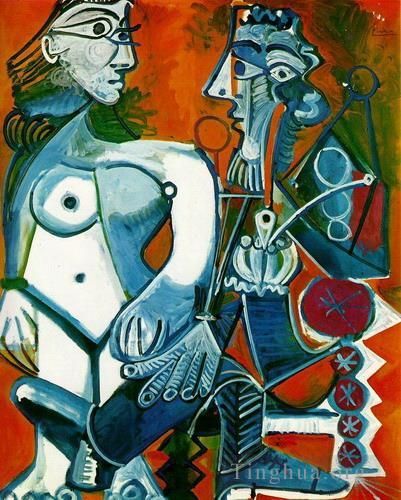 Pablo Picasso Andere Malerei - Femme nue debout et Homme a la pipe 1968
