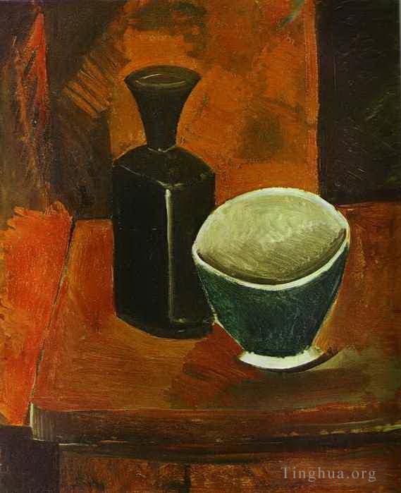 Pablo Picasso Andere Malerei - Grüne Schale und schwarze Flasche 1908