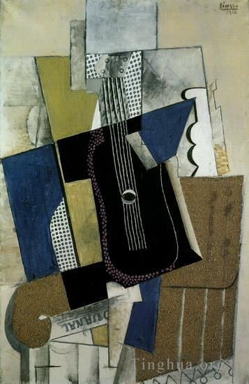 Pablo Picasso Andere Malerei - Guitare et Journal 1915
